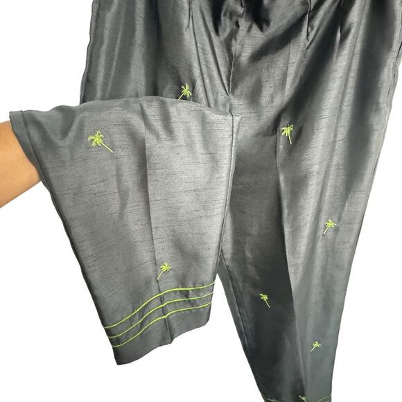 Sag Harbor Palm Tree Embroidered Cropped Linen Look Polyester Pants Womens Sz 16 - Picture 2 of 9